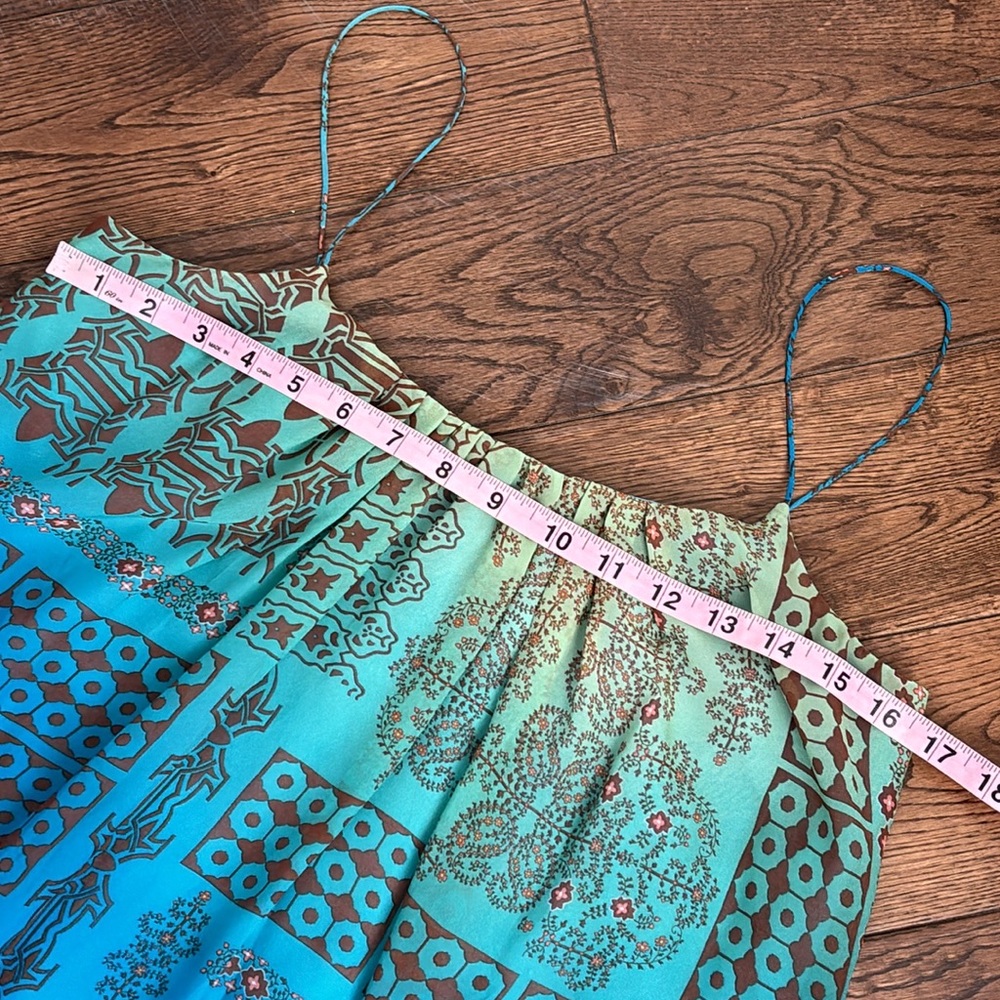 BOSTON PROPER spaghetti string handkerchief bottom dress size 6 blue Aztec print - Picture 11 of 13